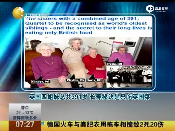 英国四姐妹总共391岁 长寿秘诀是只吃英国菜